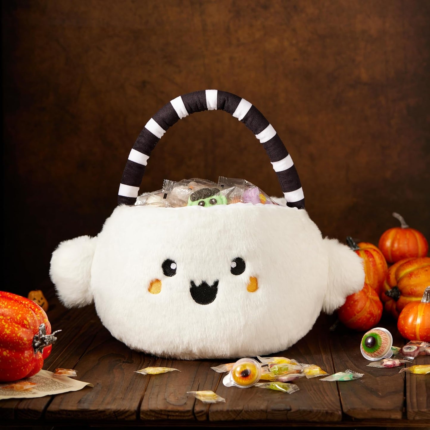 Ouksma Halloween Plush Treat Basket, Halloween Candy Basket, Trick-or-Treat Bag(White Ghost)